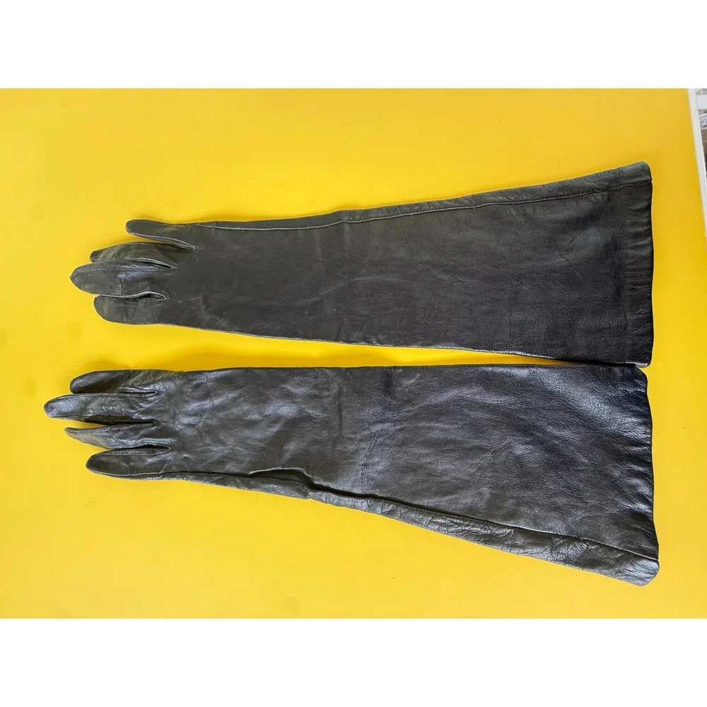 Bundle of 2 VTG Aris Black Leather Opera Gloves 1950s Sz 6 Audrey Hepburn Retro